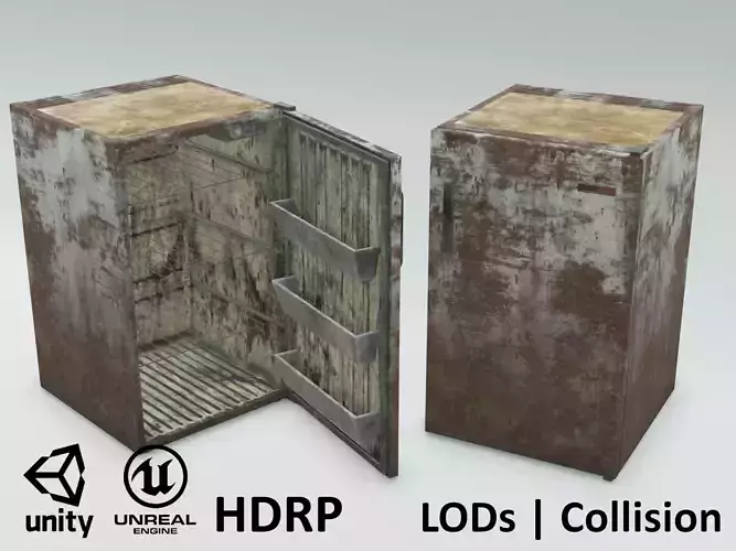 Game-ready Freezy - rusty vintage fridge - Unity - HDRP -UE4