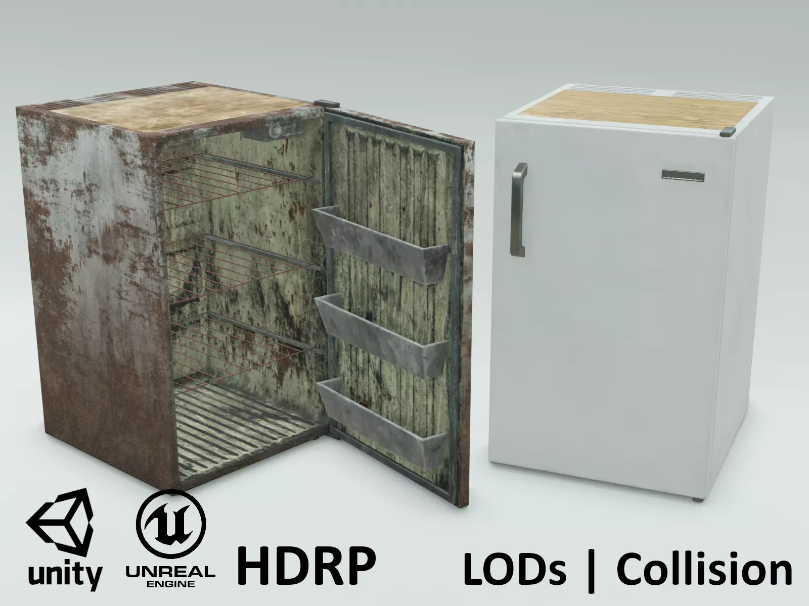 Freezy - game ready vintage fridge - clean and rusty 3D Model Collection_0