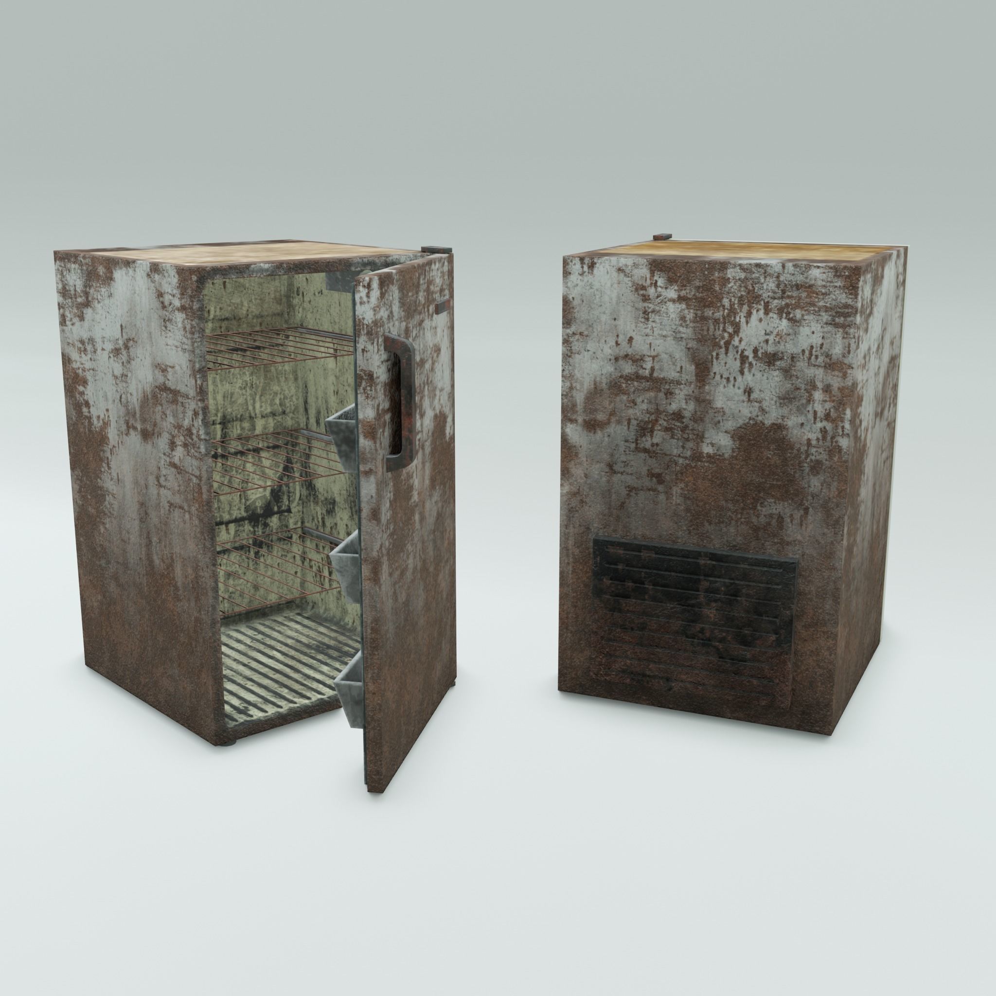 Freezy - game ready vintage fridge - clean and rusty 3D Model Collection_10