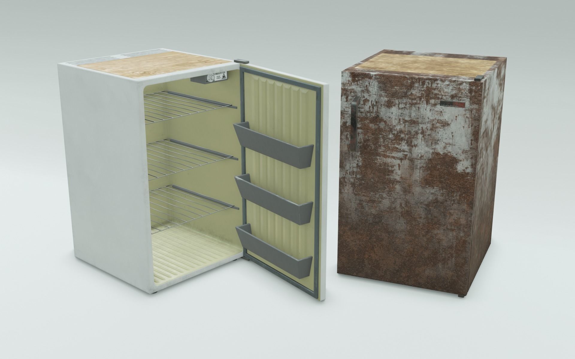Freezy - game ready vintage fridge - clean and rusty 3D Model Collection_2