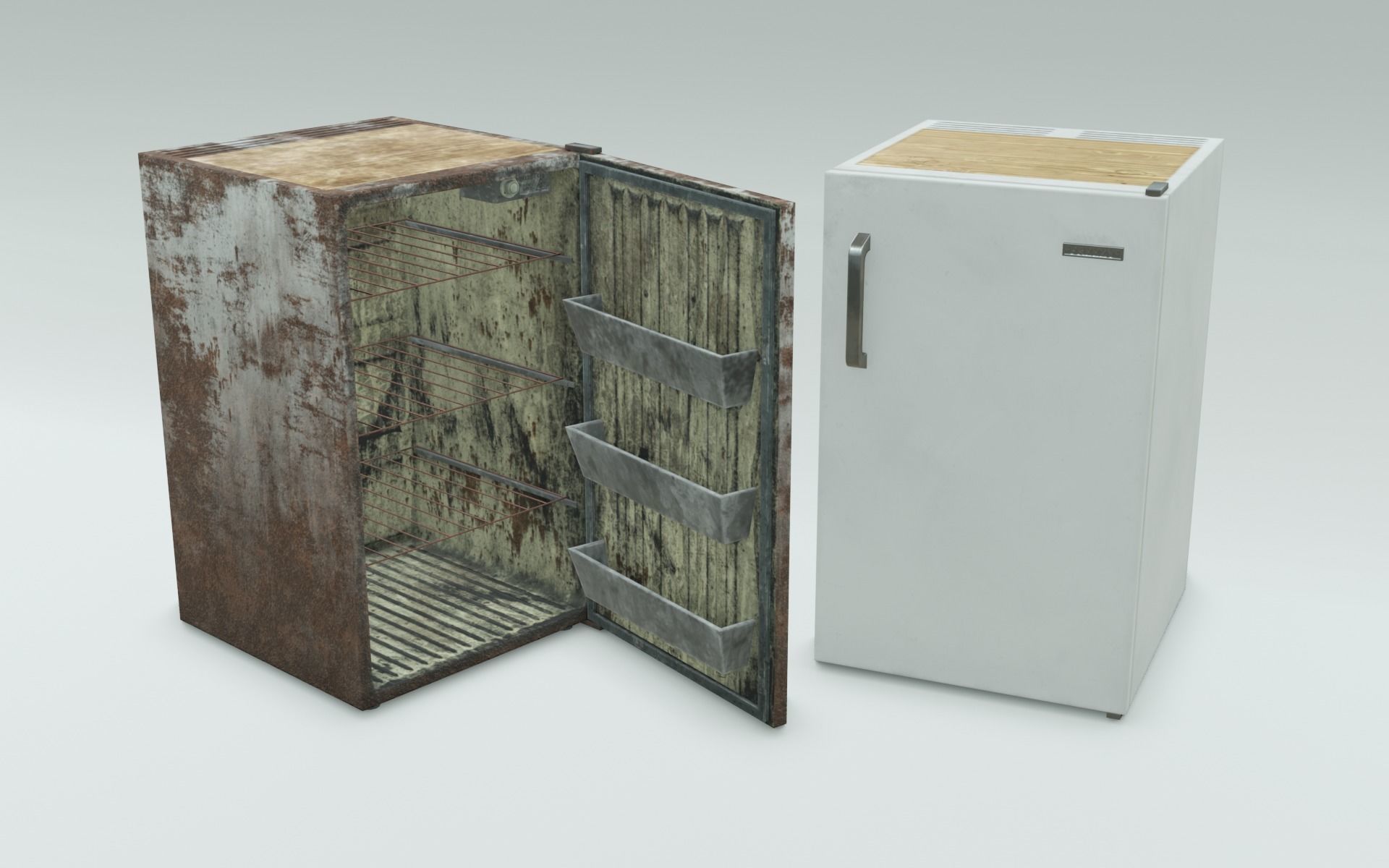 Freezy - game ready vintage fridge - clean and rusty 3D Model Collection_1