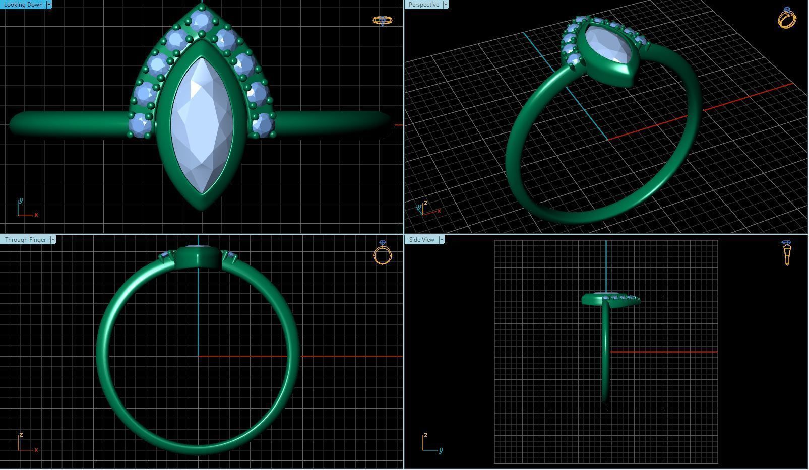 Marquise Diamond Engagement Ring 3D print model_4