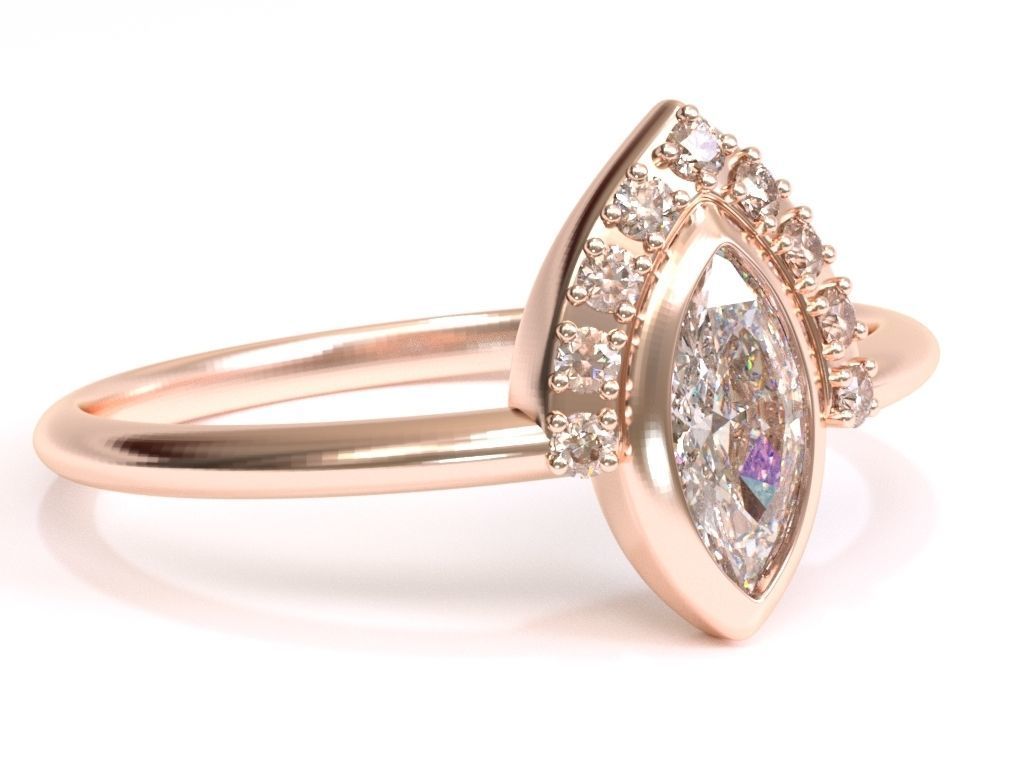 Marquise Diamond Engagement Ring 3D print model_1