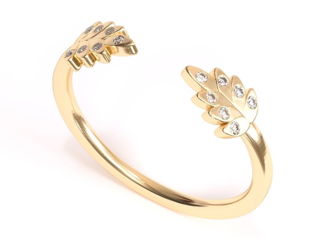 Diamond Leaves Wedding Ring 3D print model_1