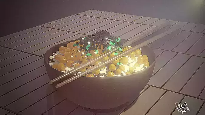 ikura bowl of food with chopsticks