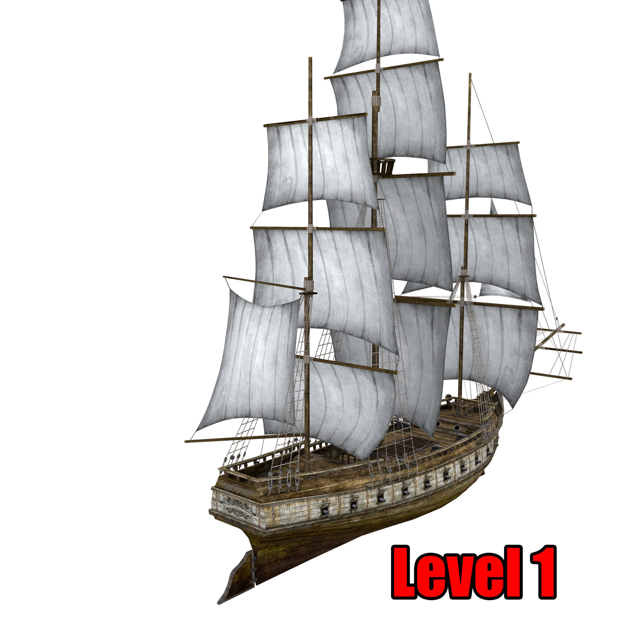 Brig sailing ship pack Low-poly 3D model_20