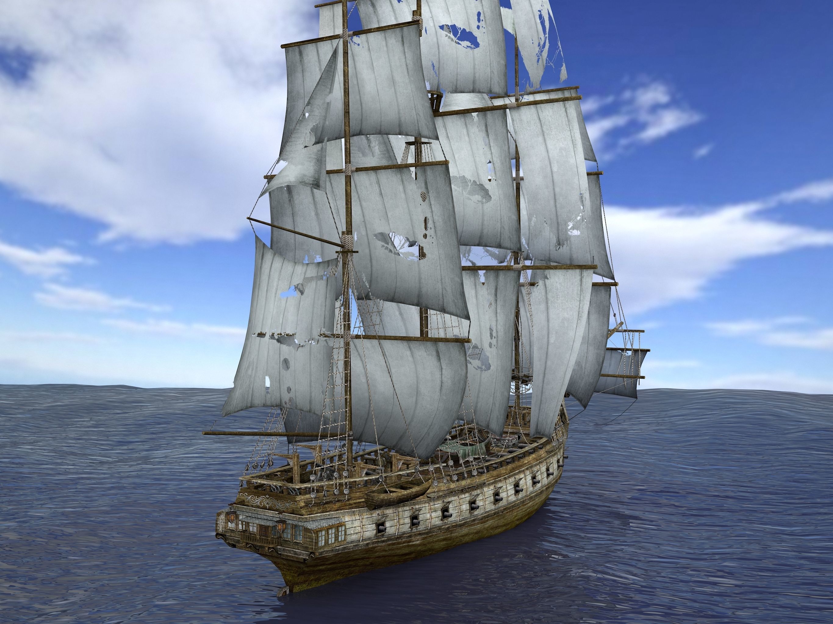 Brig sailing ship pack Low-poly 3D model_7