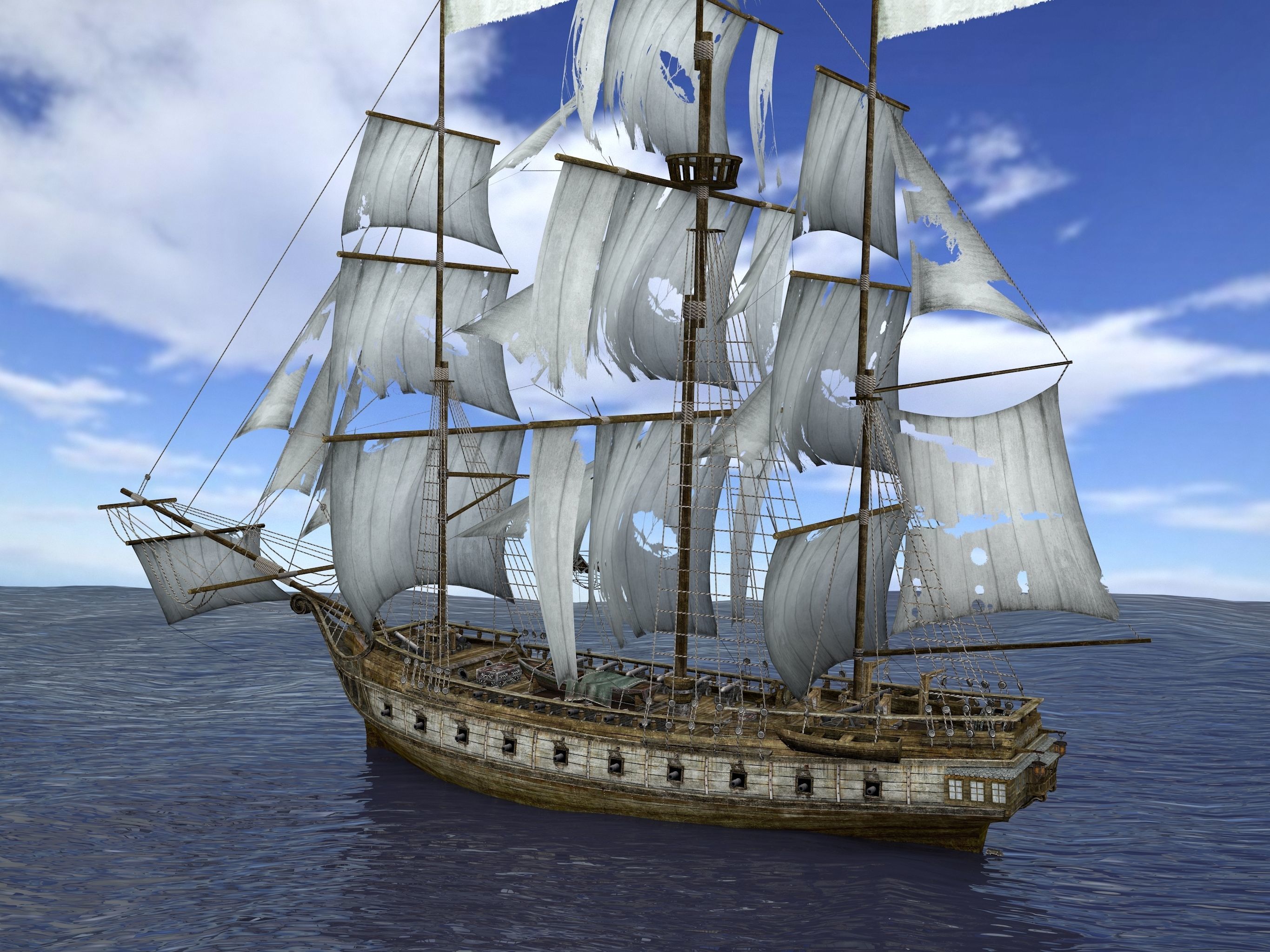 Brig sailing ship pack Low-poly 3D model_8