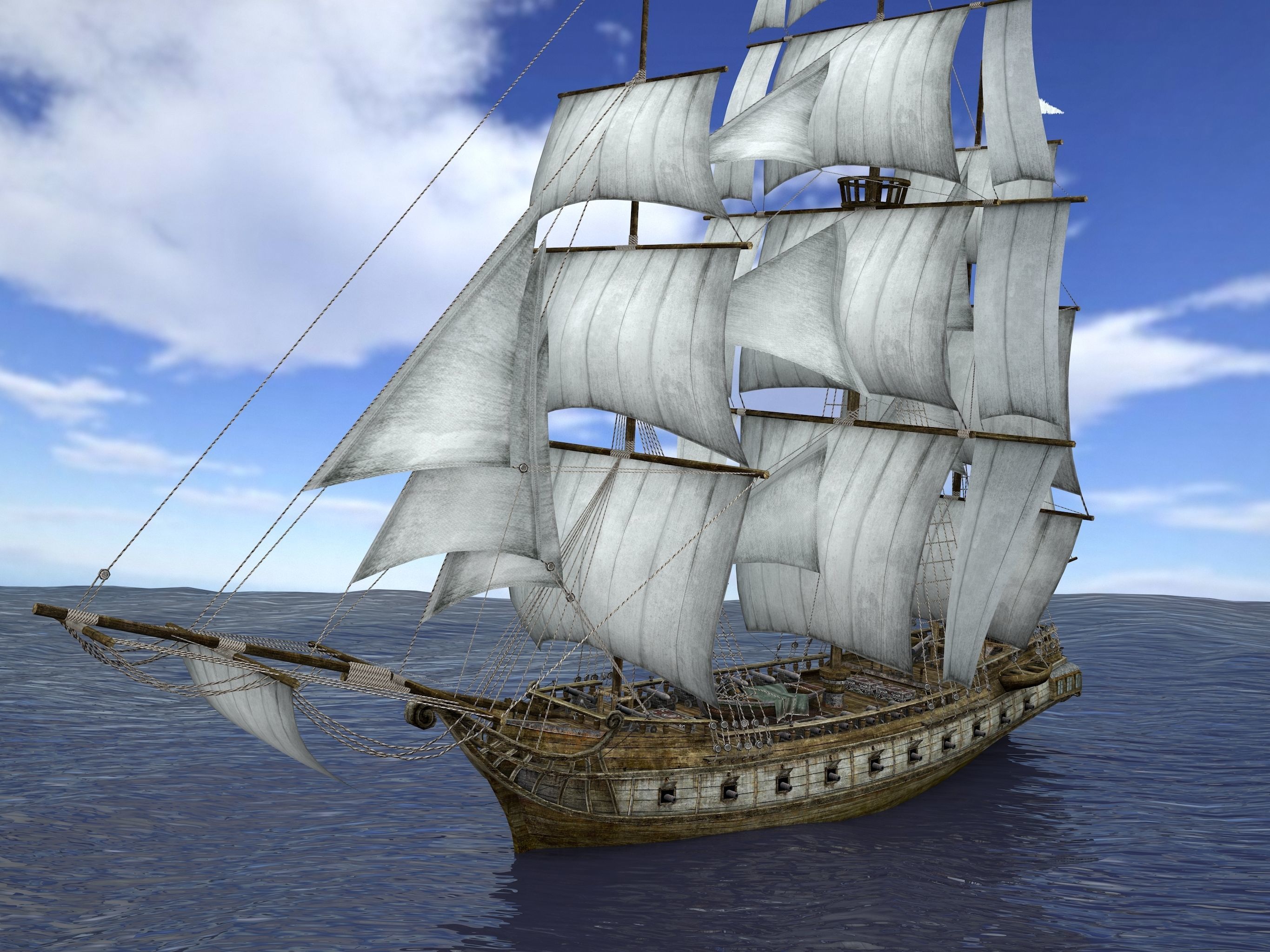 Brig sailing ship pack Low-poly 3D model_3