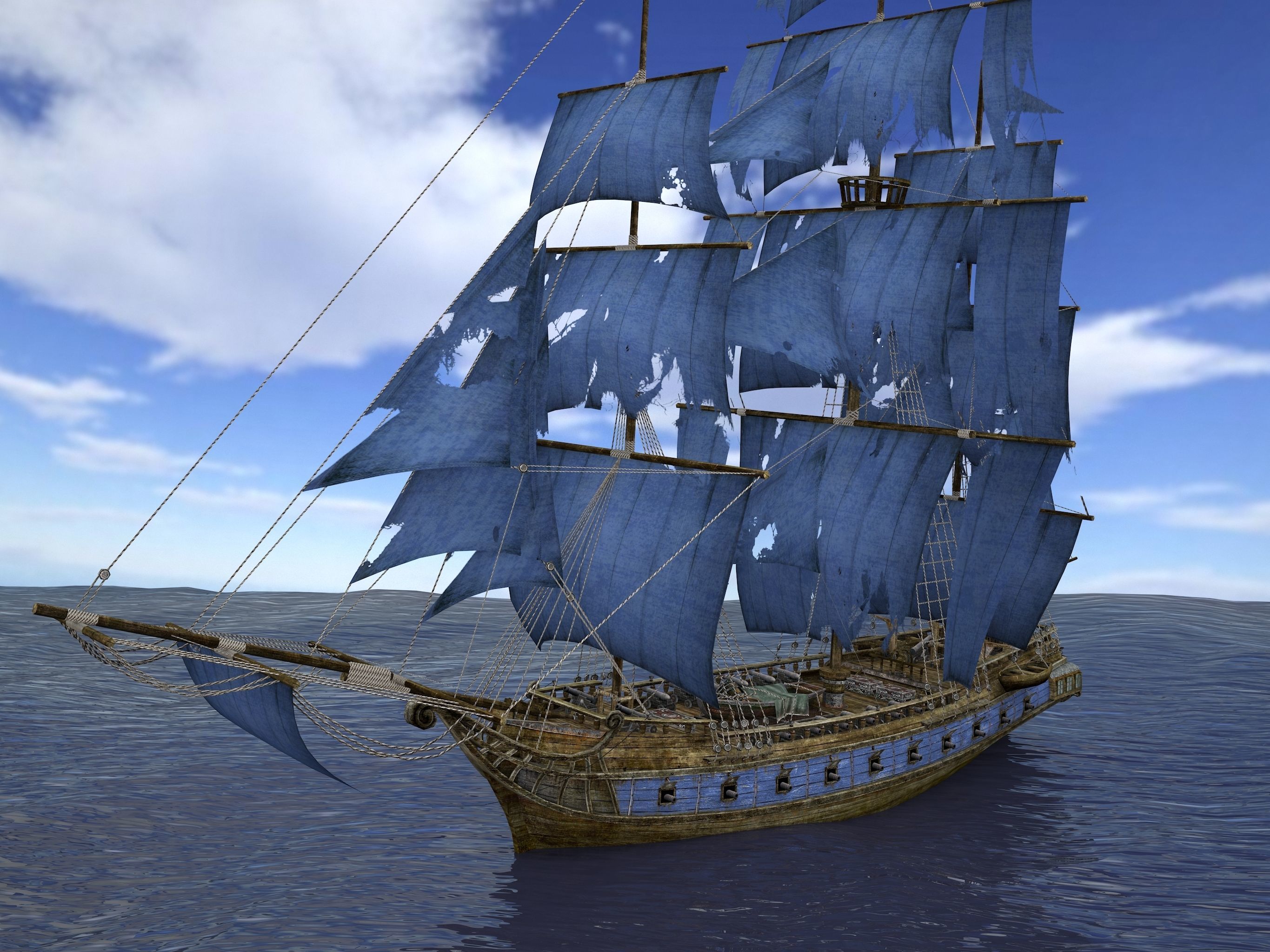 Brig sailing ship pack Low-poly 3D model_18