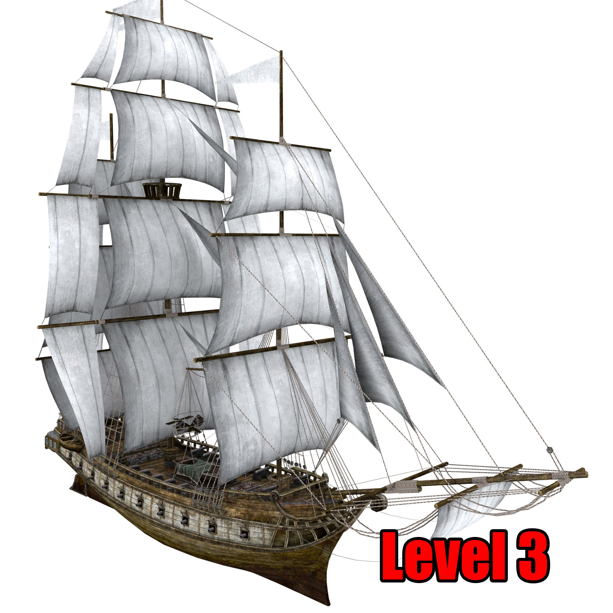 Brig sailing ship pack Low-poly 3D model_23