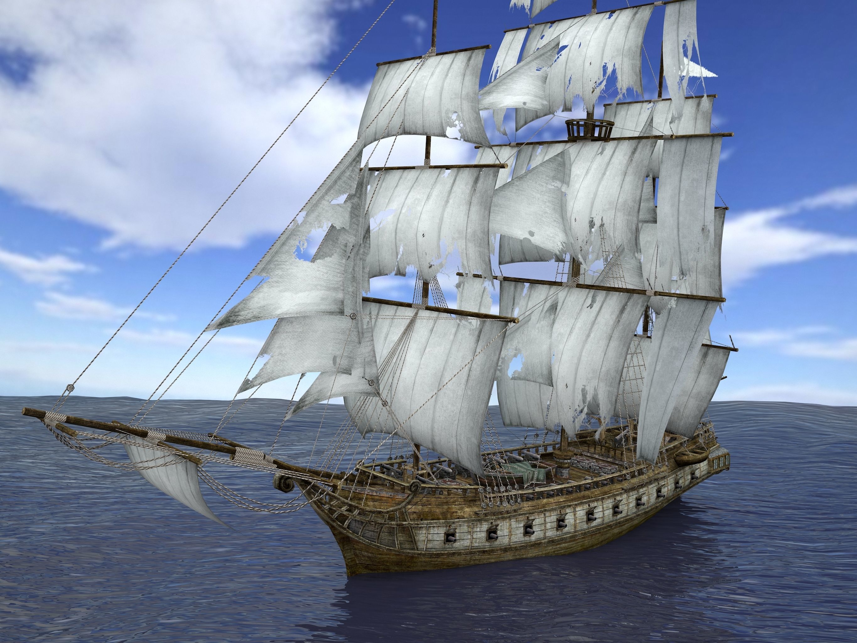 Brig sailing ship pack Low-poly 3D model_0