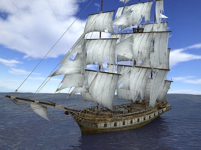 Brig sailing ship pack Low-poly 3D model