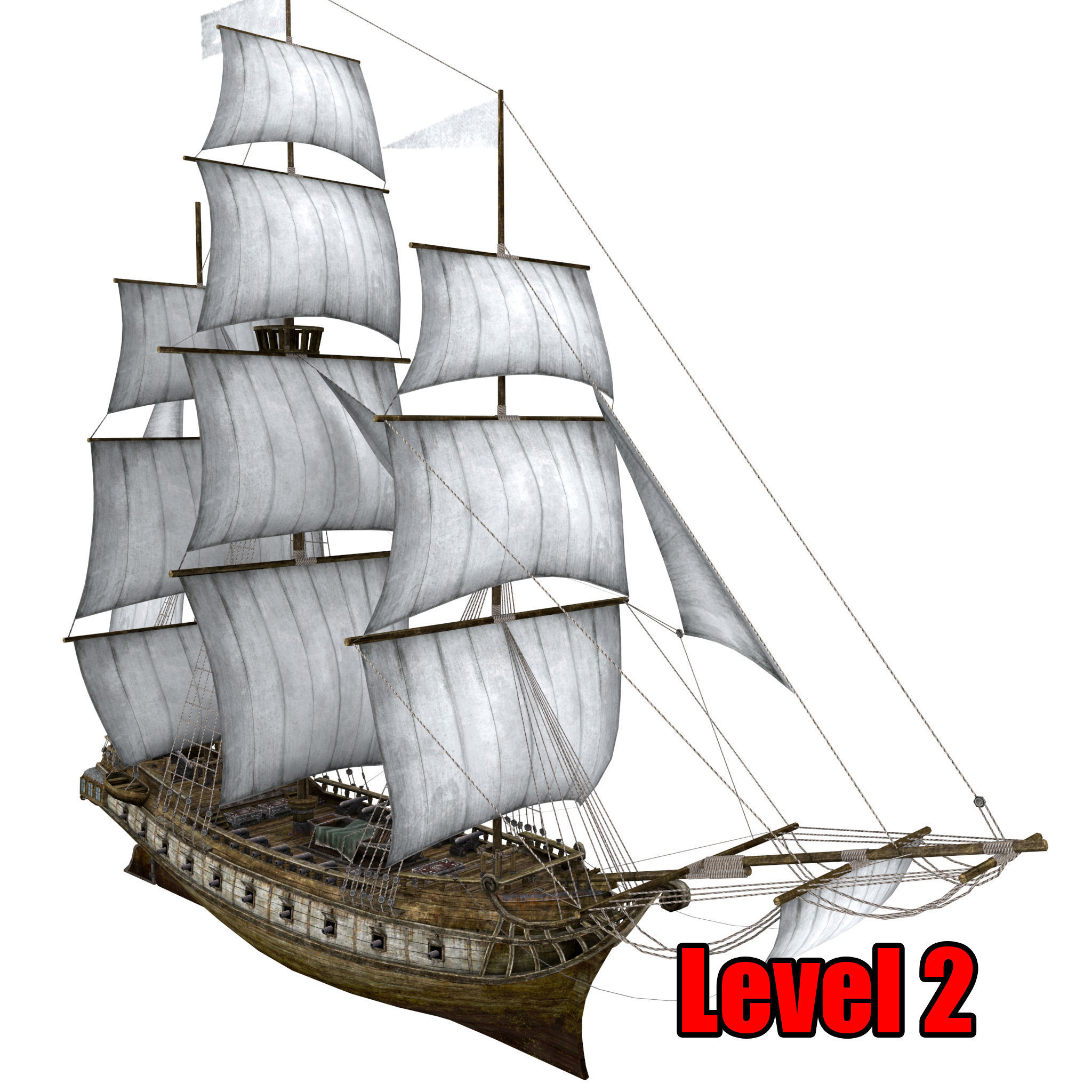 Brig sailing ship pack Low-poly 3D model_21