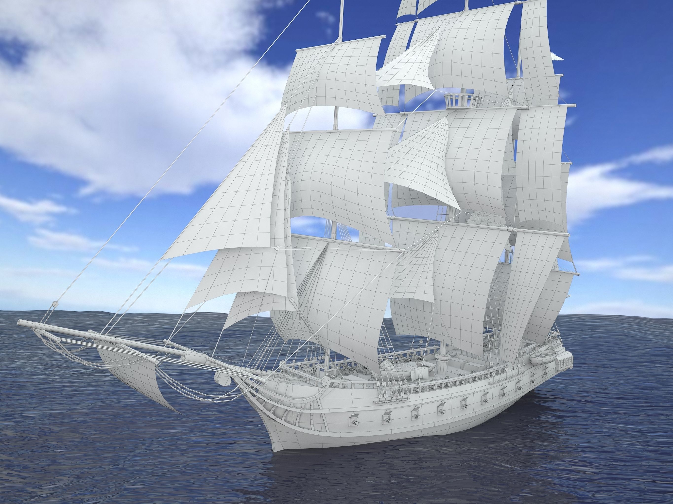 Brig sailing ship pack Low-poly 3D model_2
