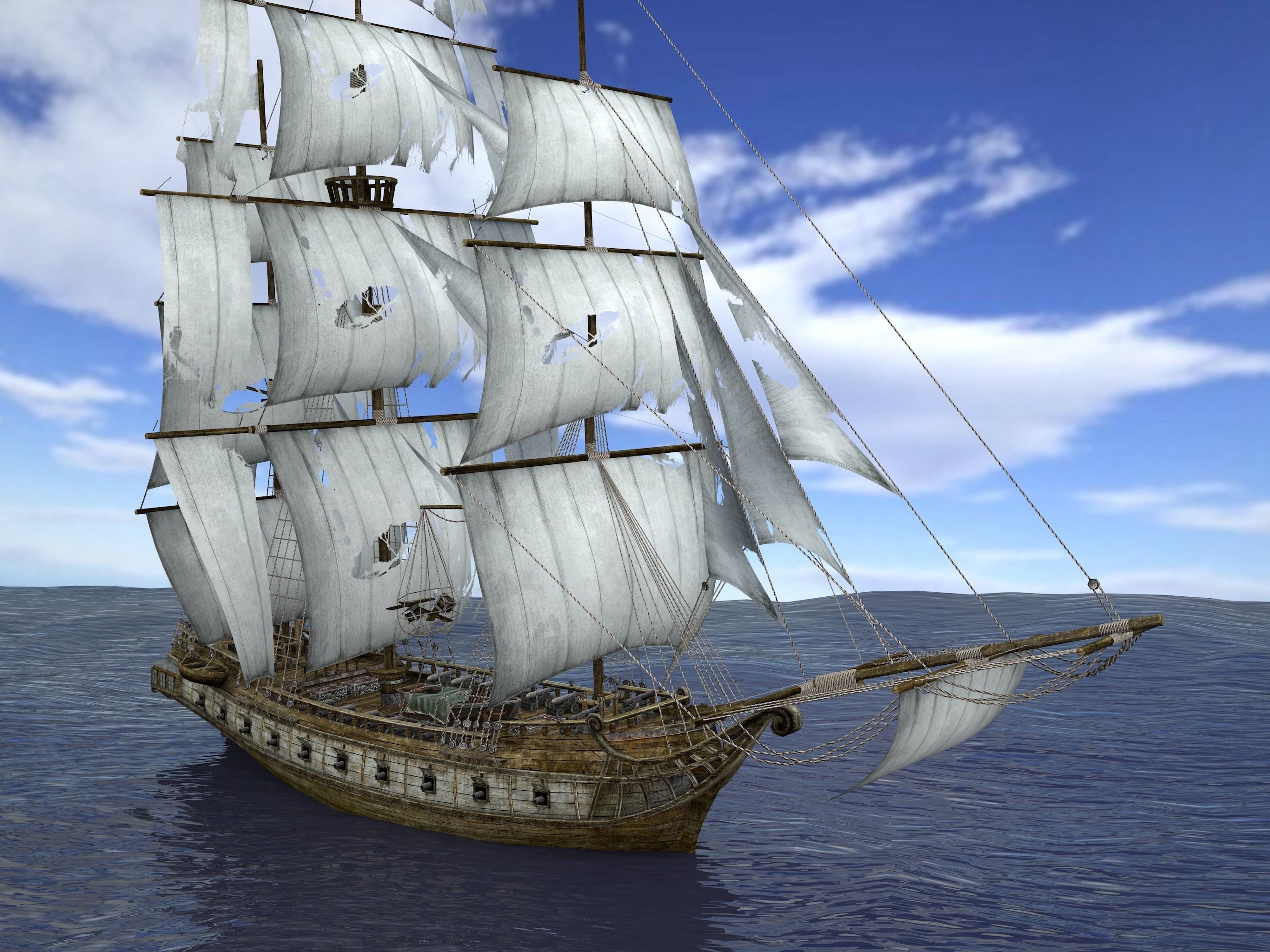 Brig sailing ship pack Low-poly 3D model_6