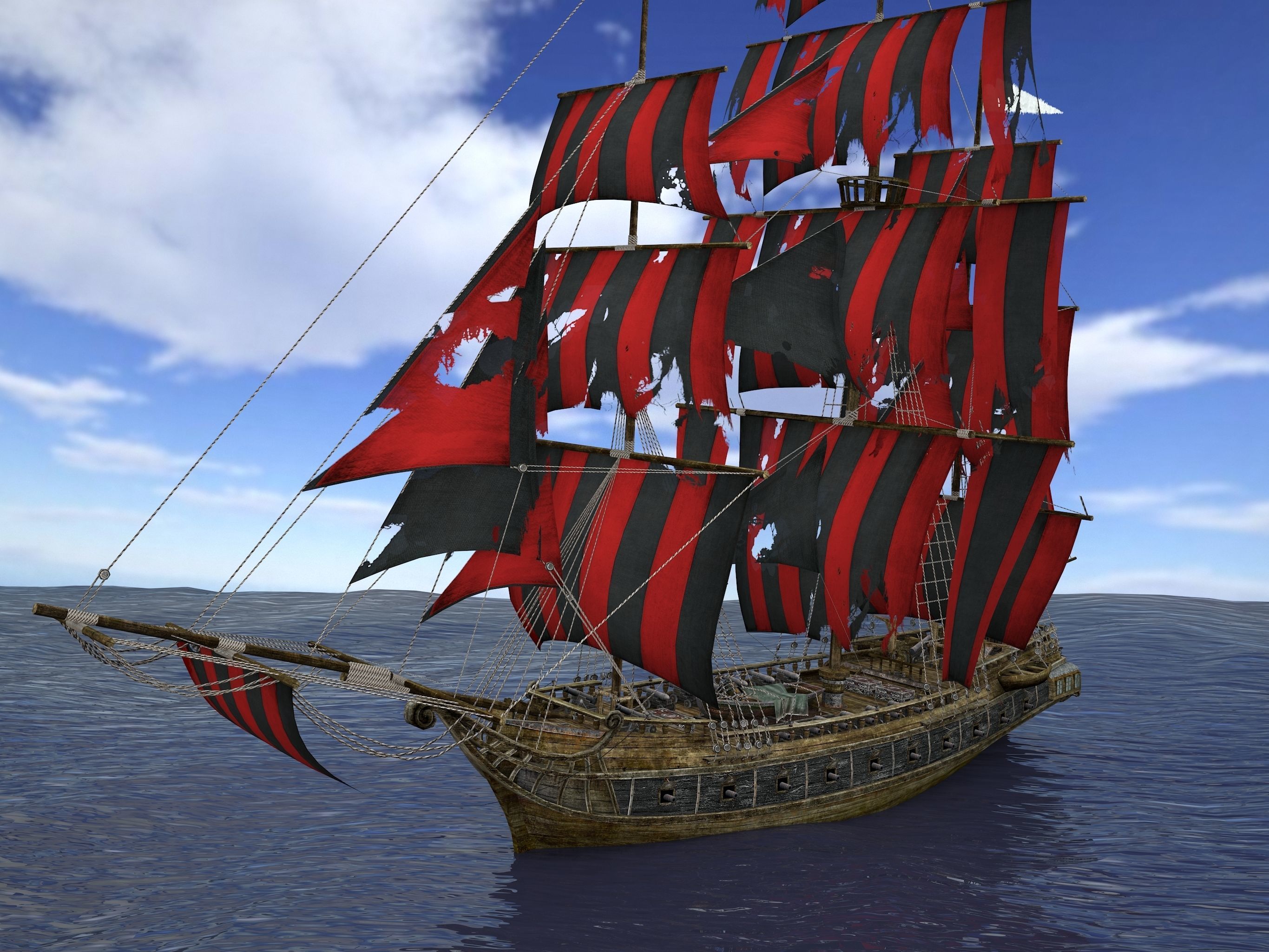 Brig sailing ship pack Low-poly 3D model_17