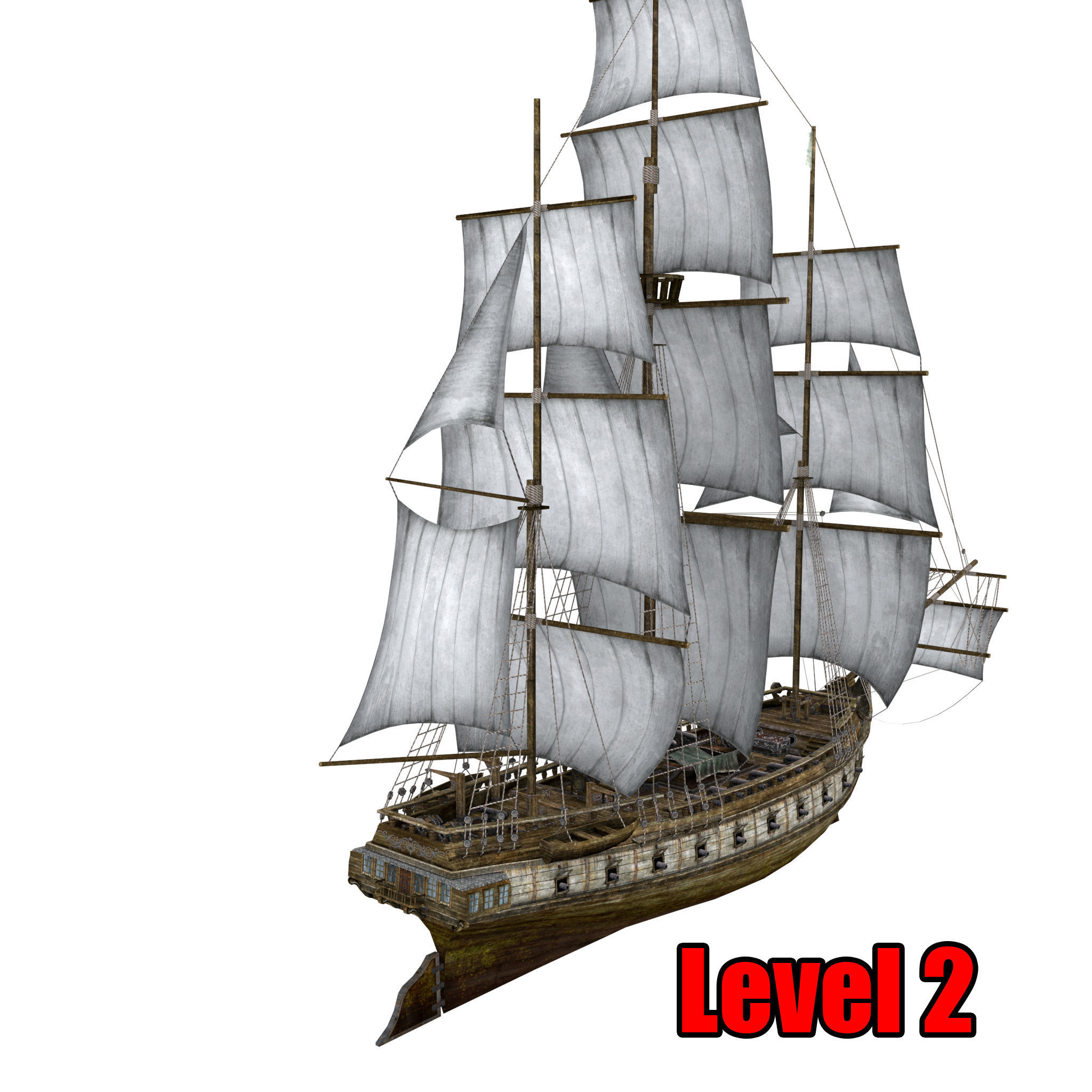 Brig sailing ship pack Low-poly 3D model_22