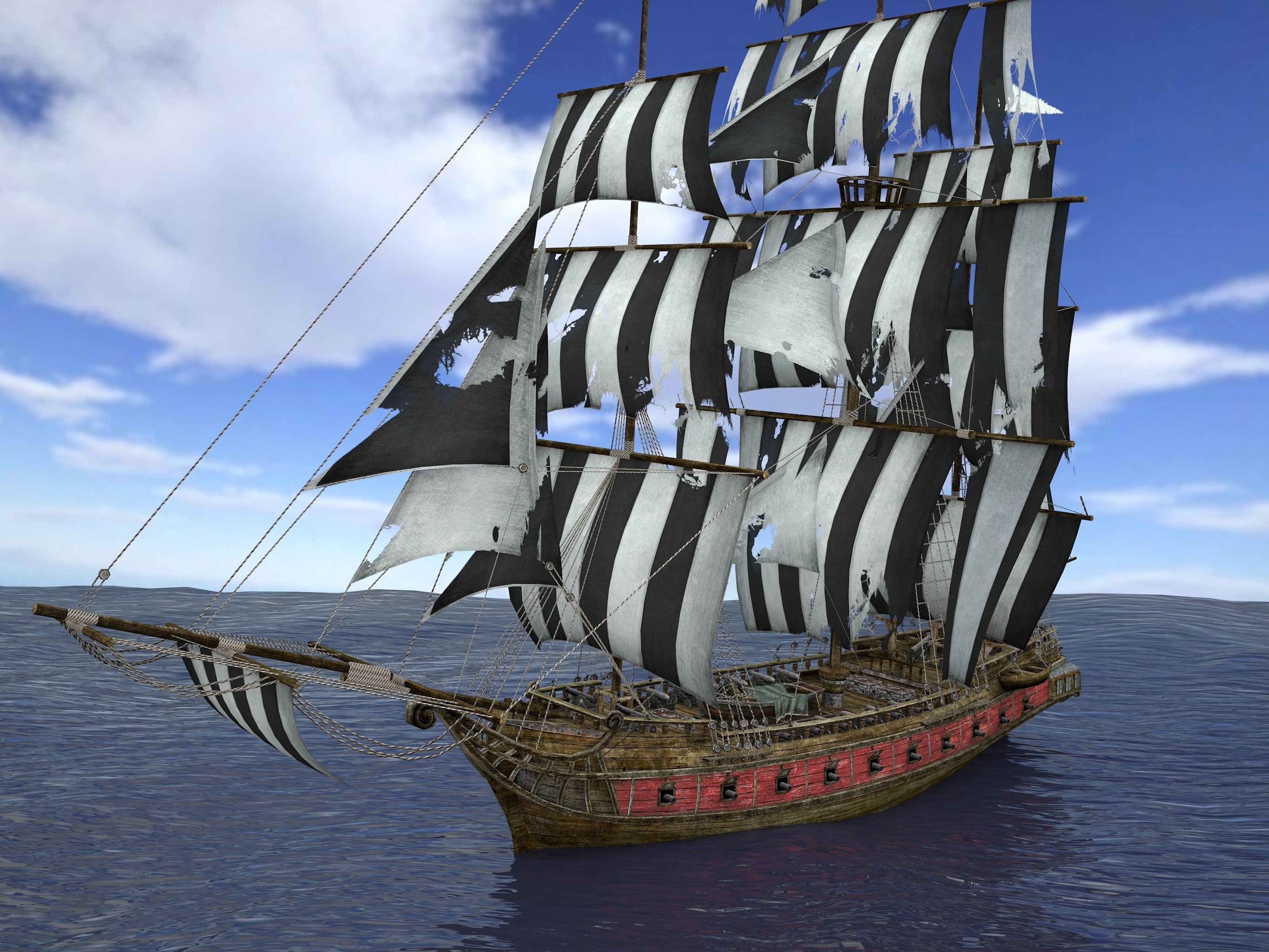 Brig sailing ship pack Low-poly 3D model_16