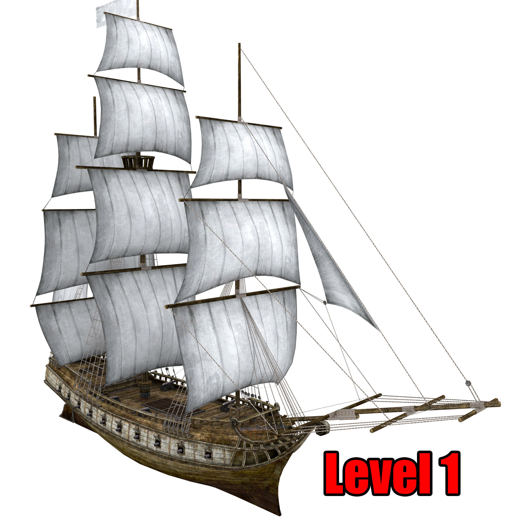 Brig sailing ship pack Low-poly 3D model_19