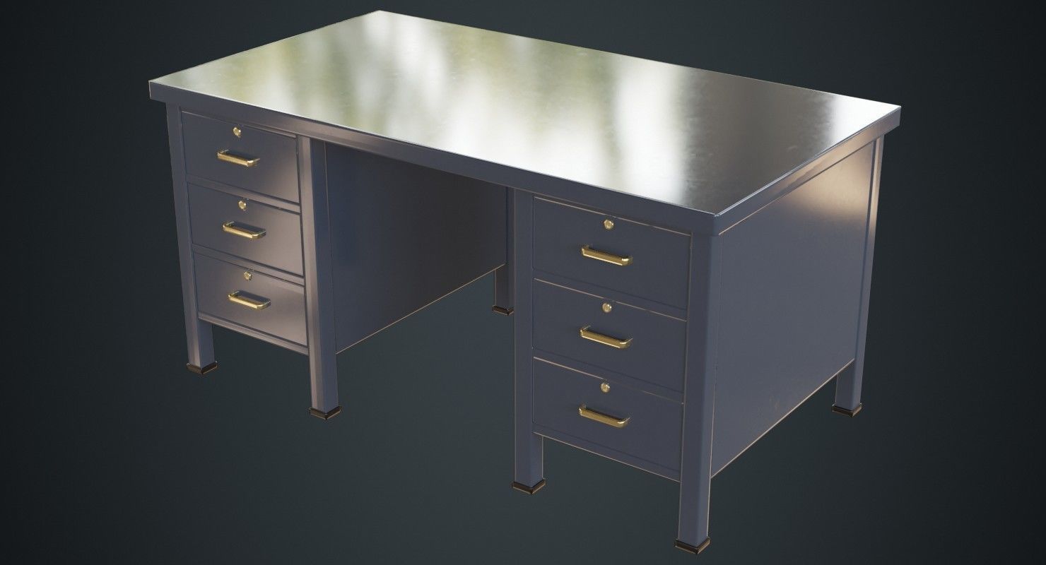 Desk 1A Low-poly 3D model_3