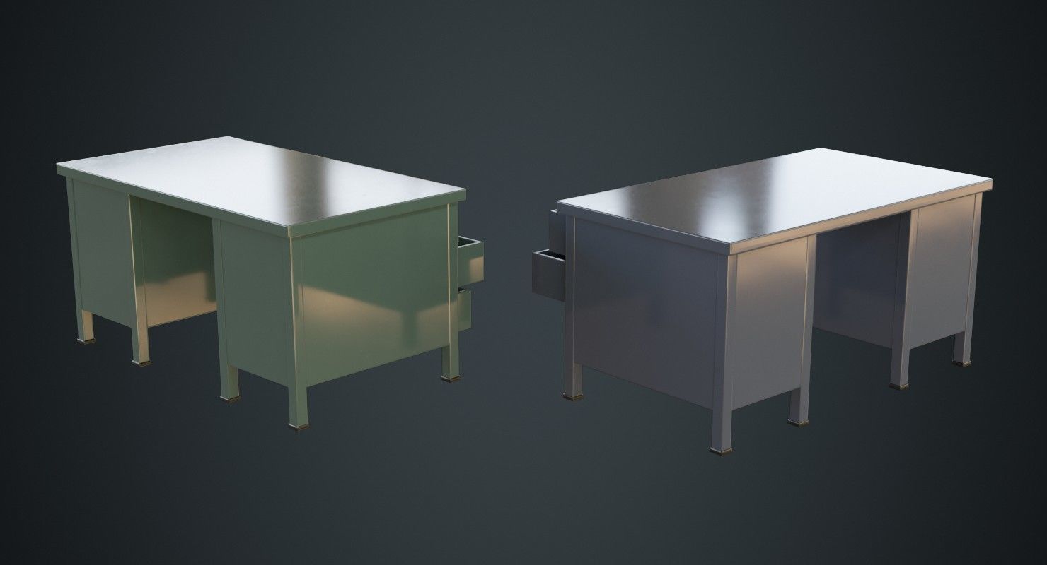 Desk 1A Low-poly 3D model_1