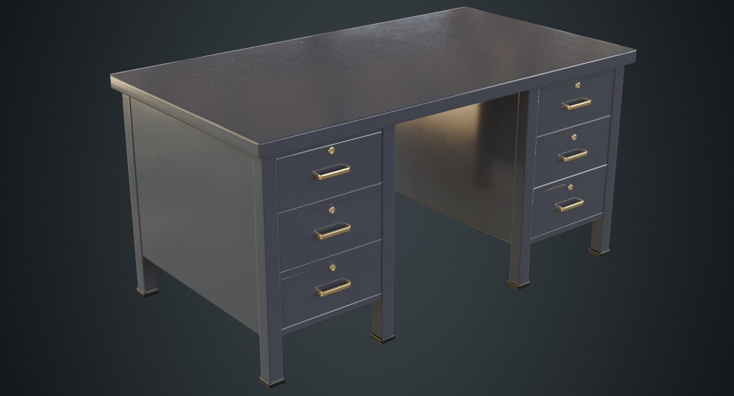 Desk 1A Low-poly 3D model_4