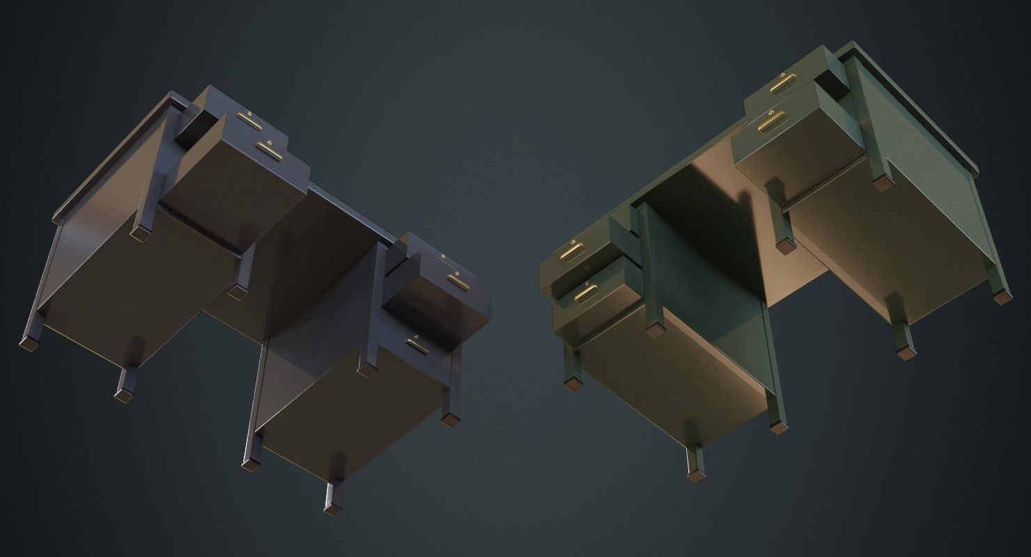 Desk 1A Low-poly 3D model_2