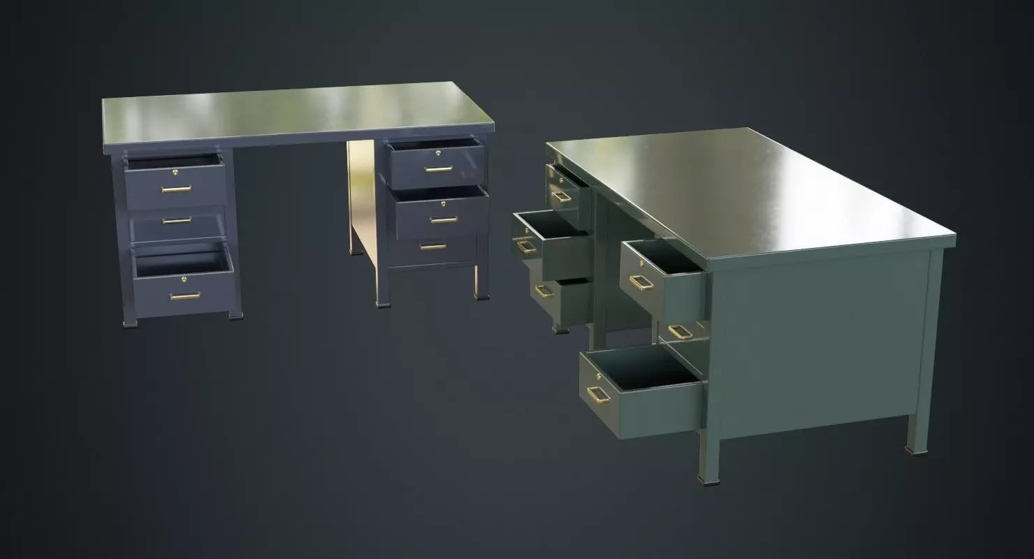 Desk 1A Low-poly 3D model_0