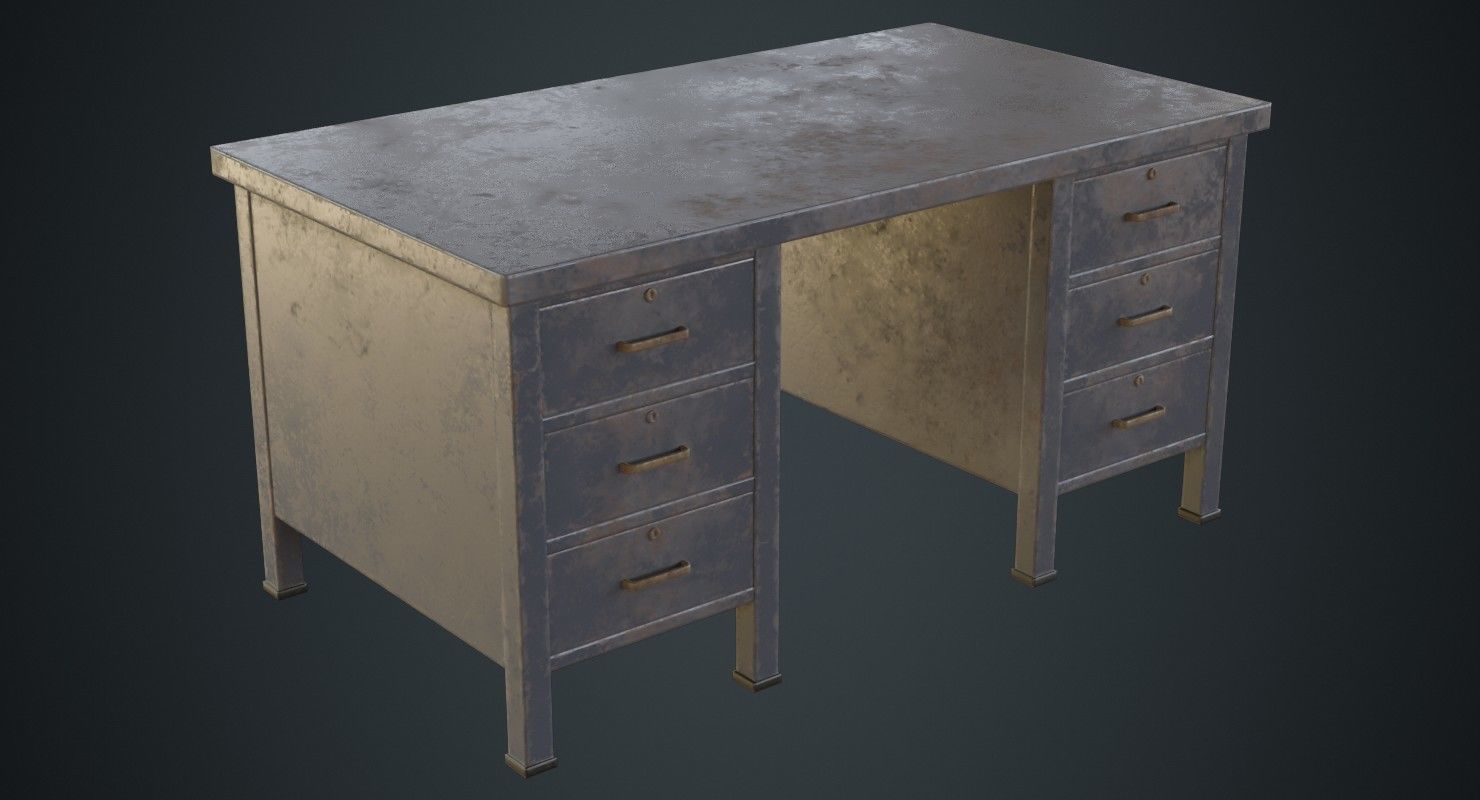 Desk 1C Low-poly 3D model_4