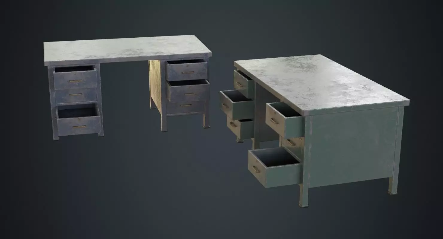 Desk 1C Low-poly 3D model_0
