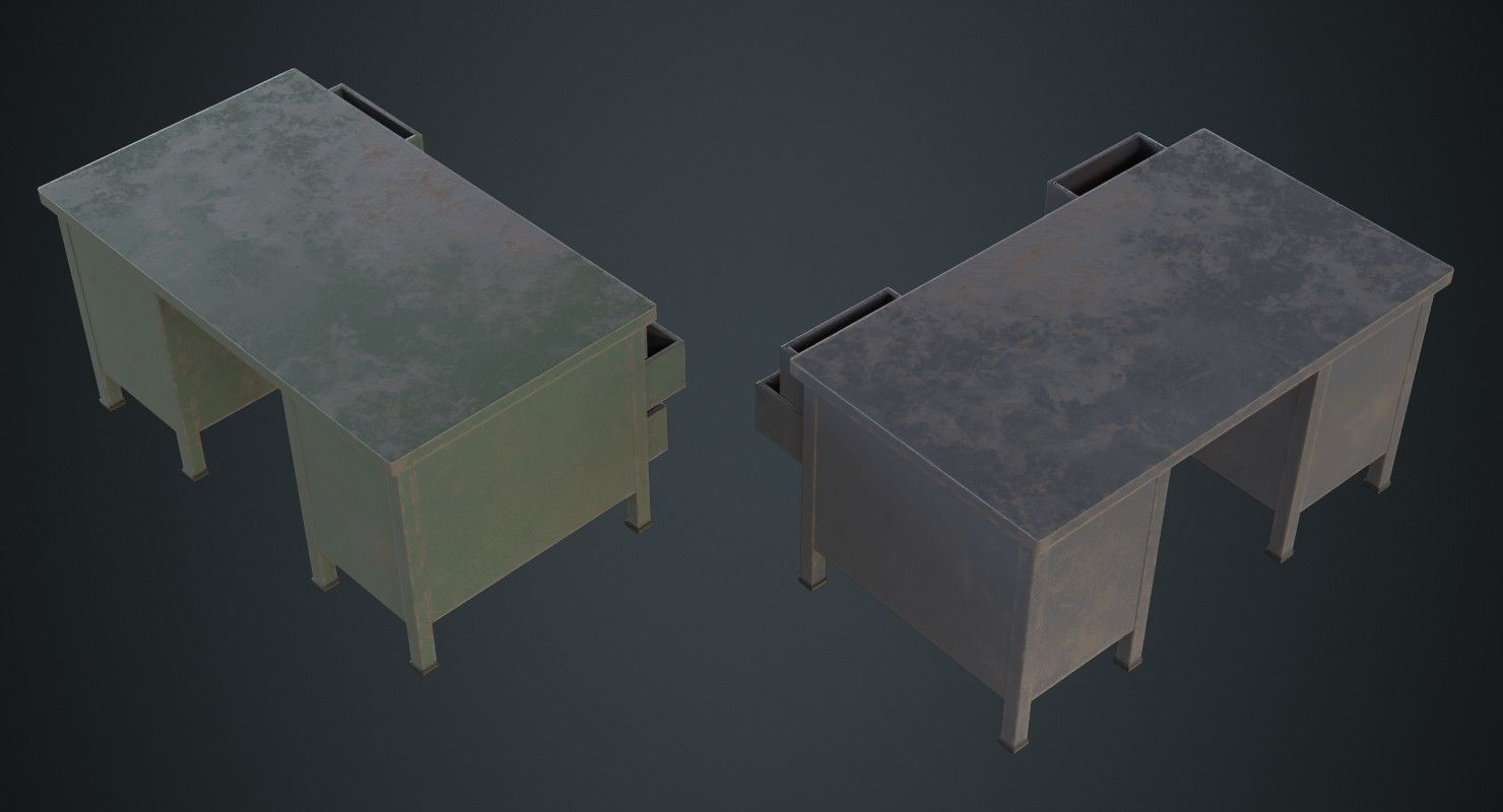Desk 1C Low-poly 3D model_1