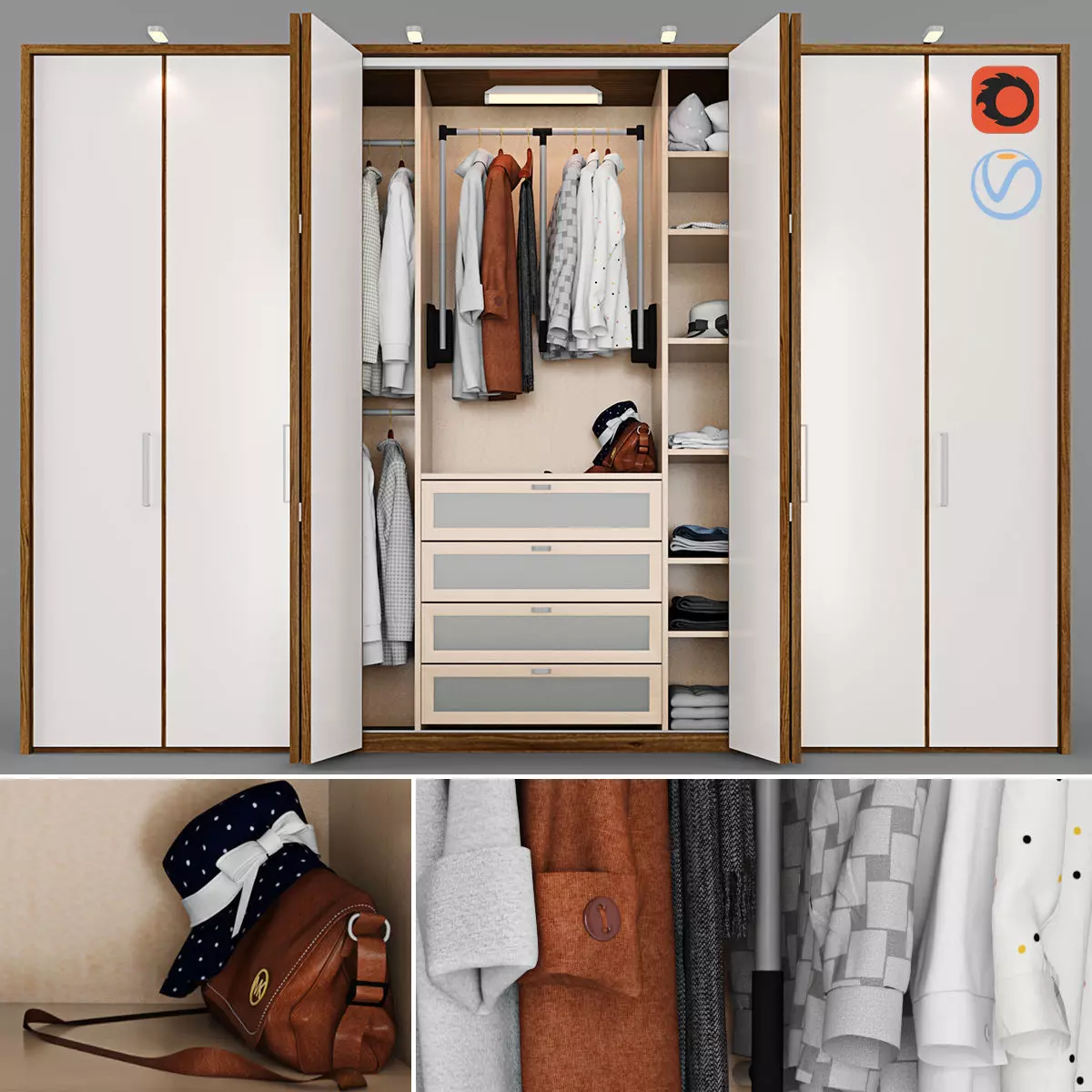 Wardrobe with Clothes 3D model_0