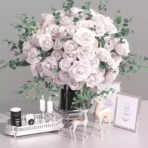 Realistic Classic Decorative Set  French Rose Flower Deer Figure