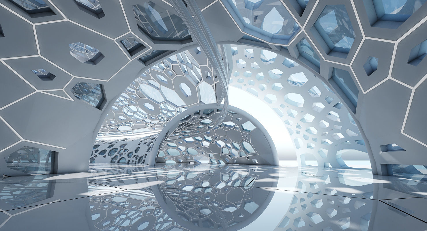 Futuristic Architectural Dome Interior 3D model_4