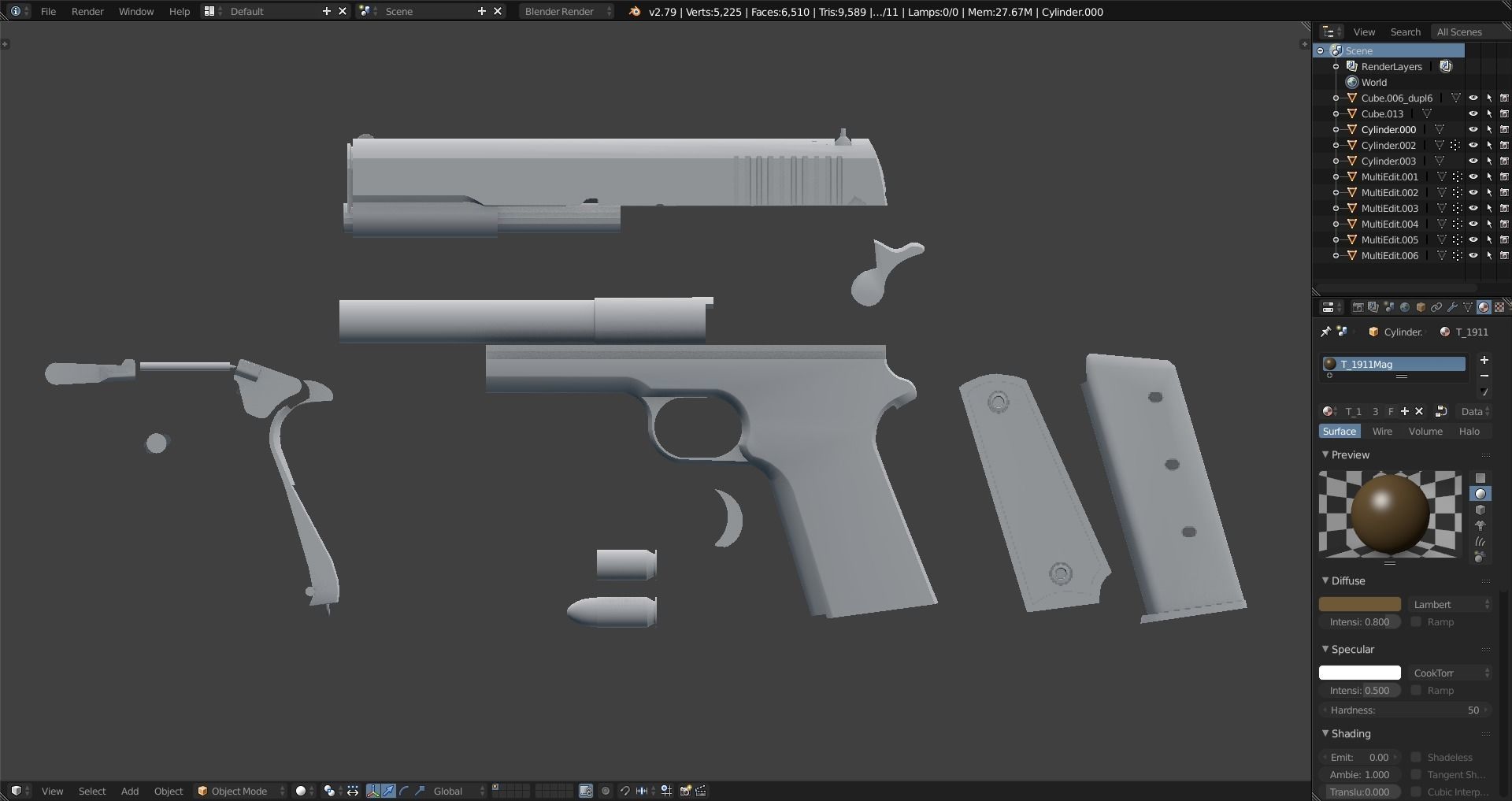 Colt 1911 - Weapon - Handgun Low-poly 3D model_11