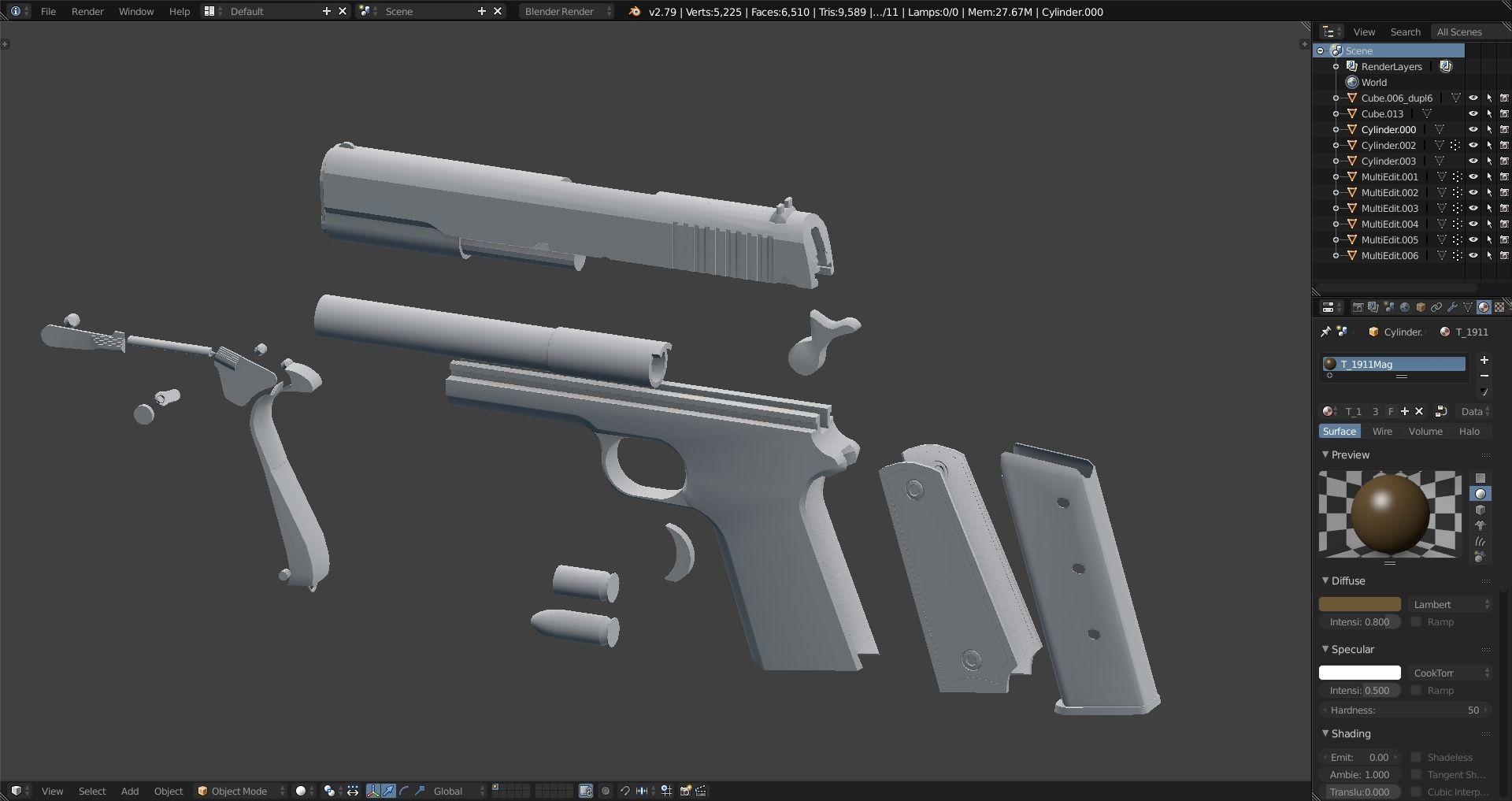 Colt 1911 - Weapon - Handgun Low-poly 3D model_15