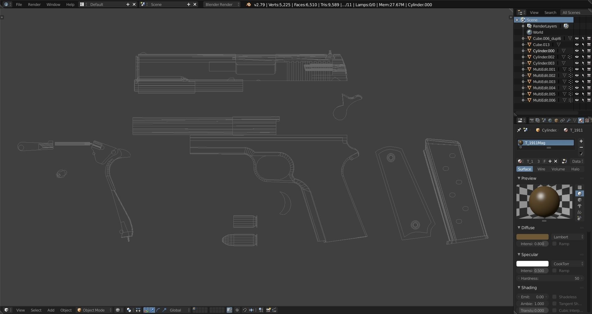 Colt 1911 - Weapon - Handgun Low-poly 3D model_14