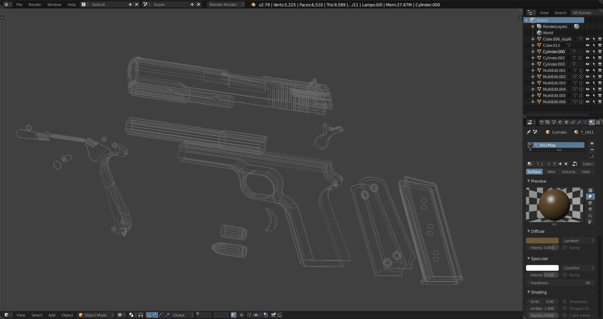 Colt 1911 - Weapon - Handgun Low-poly 3D model_12