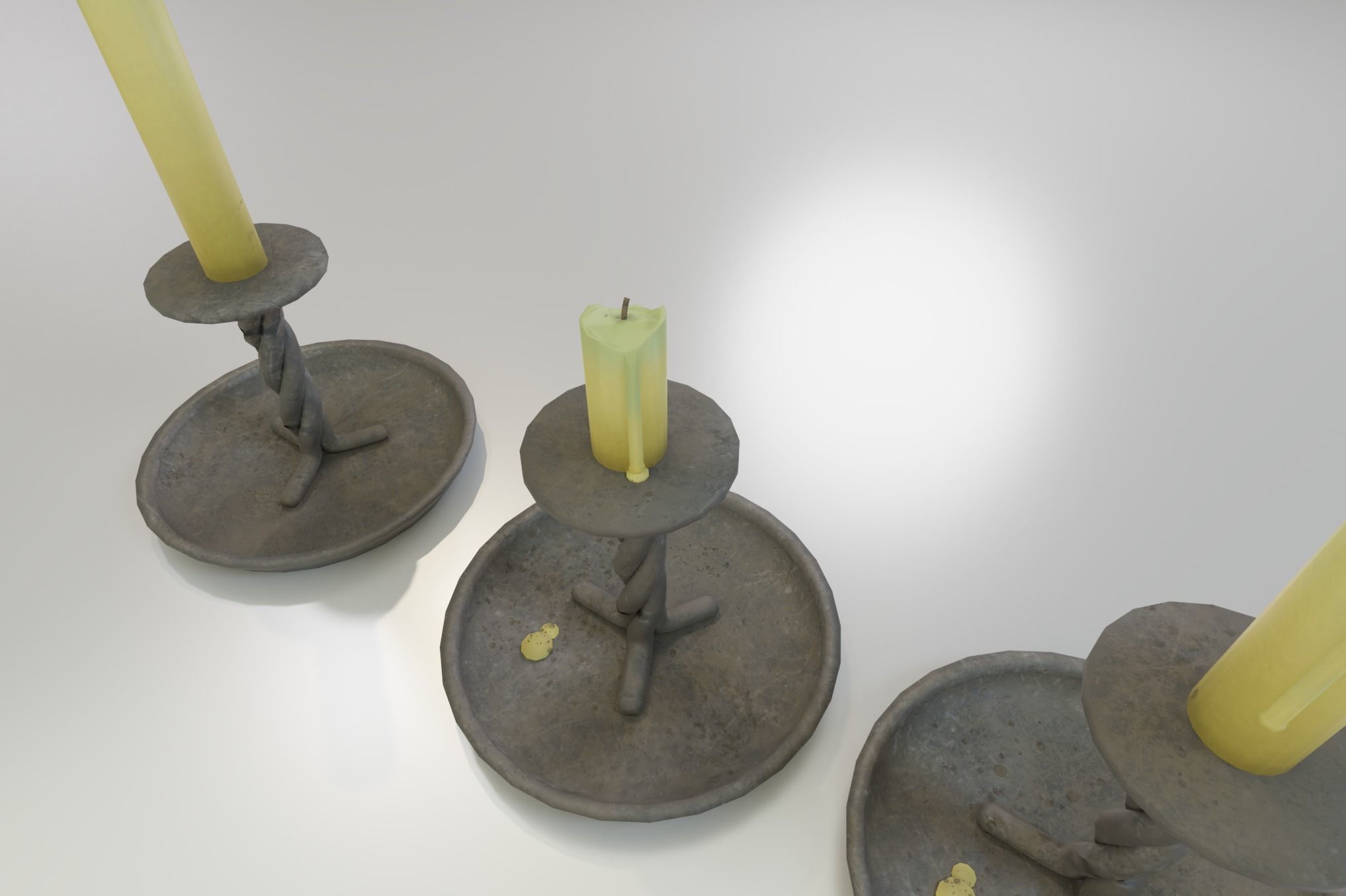 rustic candle stick set PBR Asset Low-poly 3D model_2