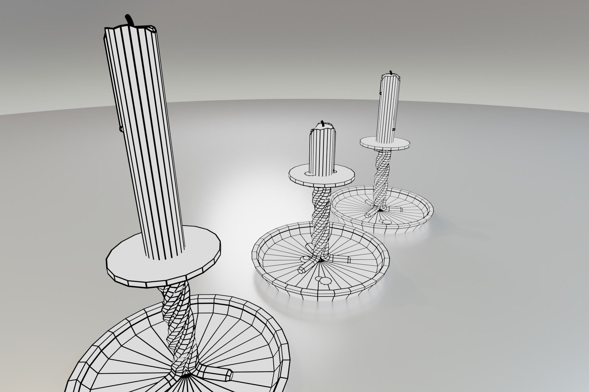 rustic candle stick set PBR Asset Low-poly 3D model_11