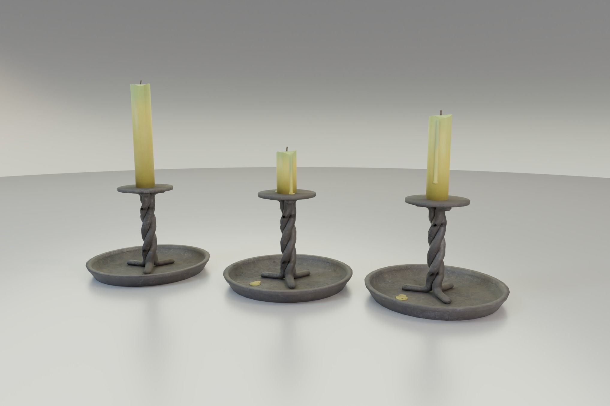 rustic candle stick set PBR Asset Low-poly 3D model_7