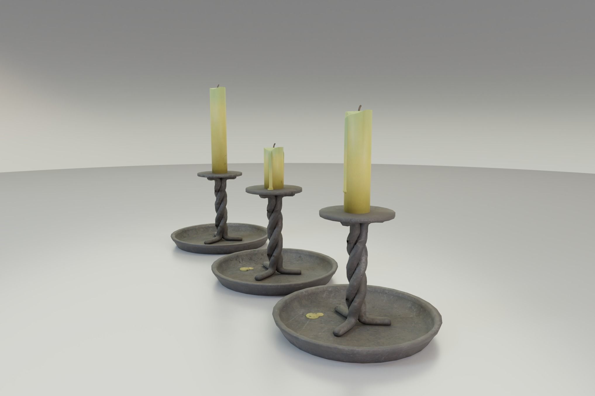 rustic candle stick set PBR Asset Low-poly 3D model_6