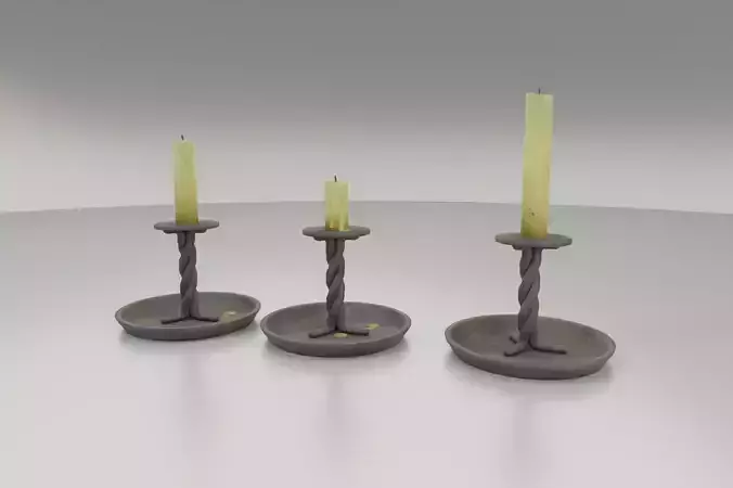 rustic candle stick set PBR Asset Low-poly 3D model