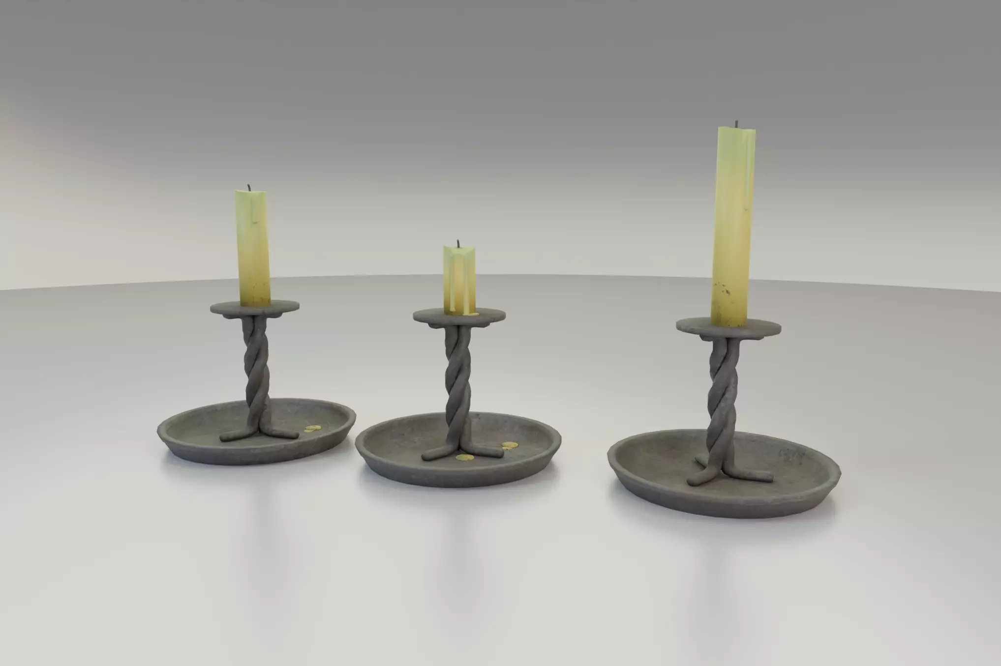 rustic candle stick set PBR Asset Low-poly 3D model_0