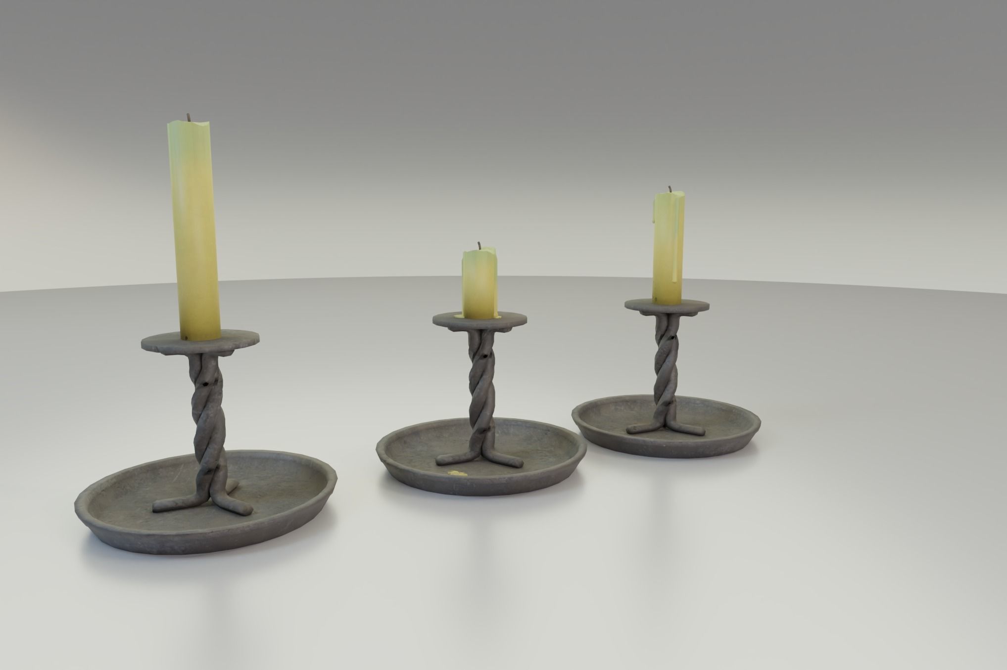 rustic candle stick set PBR Asset Low-poly 3D model_8
