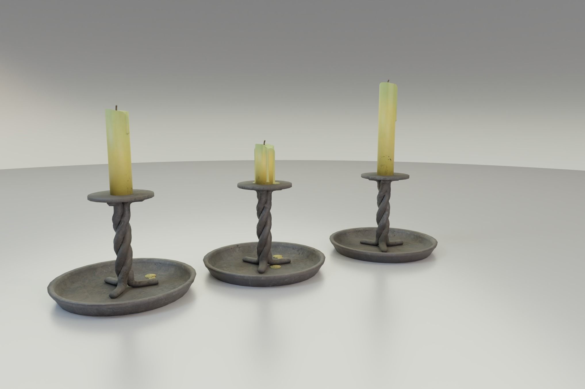 rustic candle stick set PBR Asset Low-poly 3D model_4