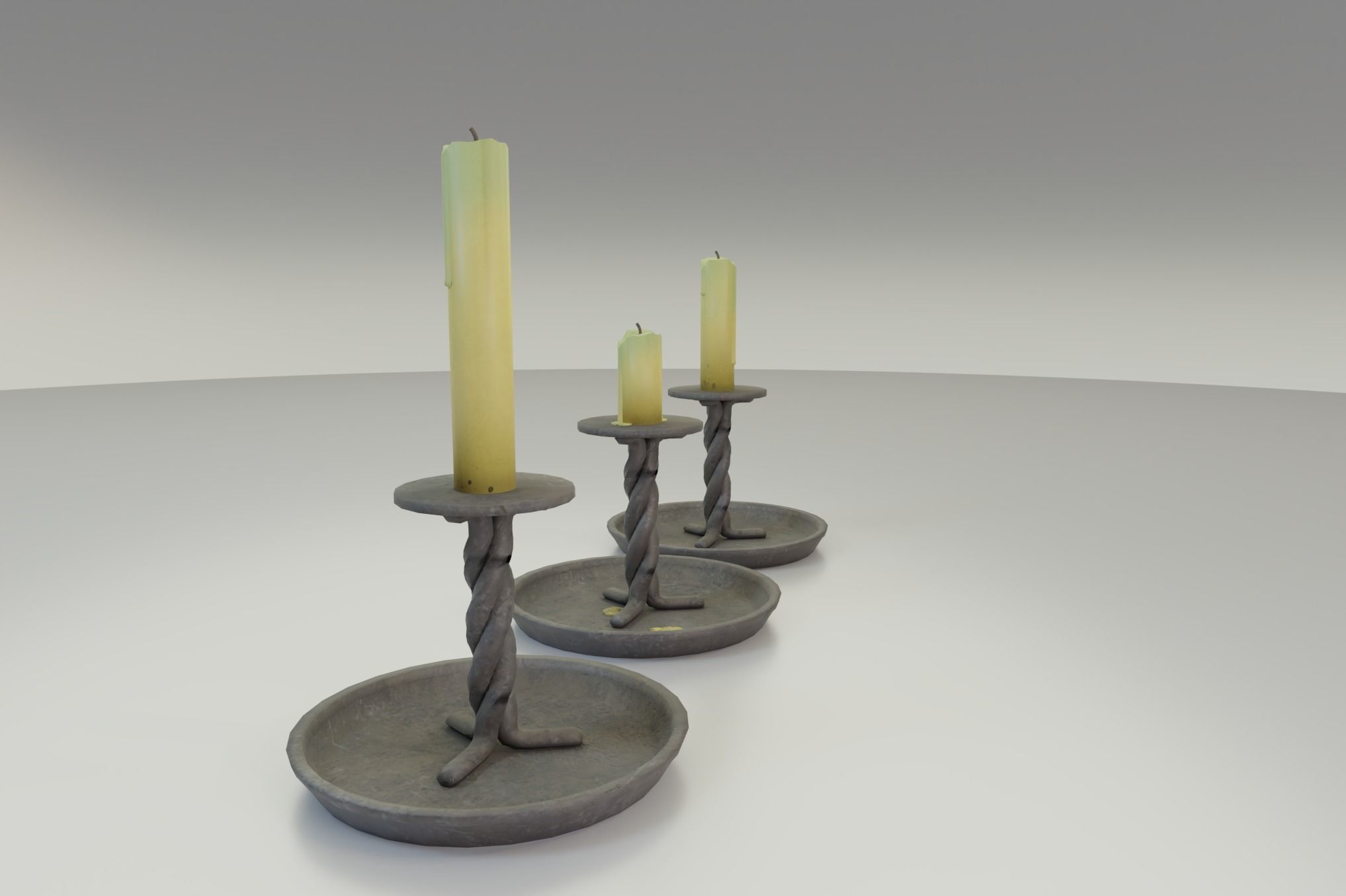 rustic candle stick set PBR Asset Low-poly 3D model_1