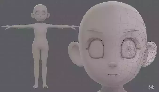 Base mesh girl characterV12 Low-poly 3D model