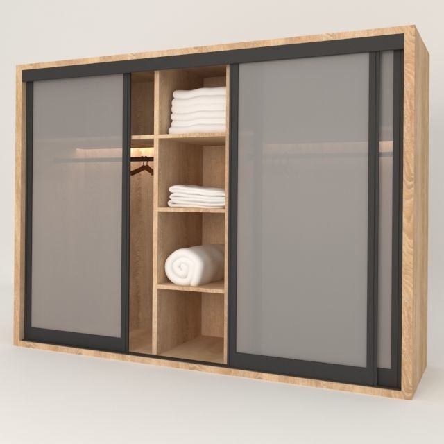 Wardrobe with glass doors and shelves 3D model_3